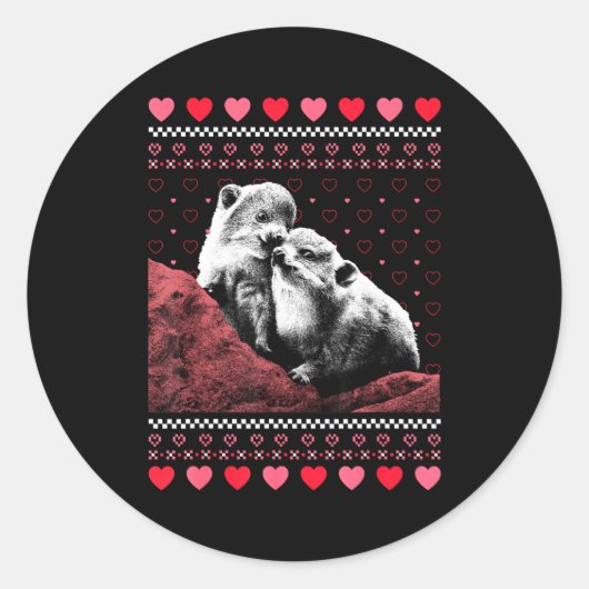 Sticker Rond Rock Hyrax Valentine's Day Ugly Sweater Style  (Devant)