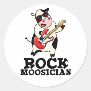 Sticker Rond Rock Moosician Funny Cow Musicien Pun