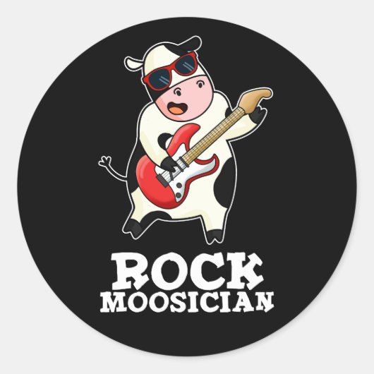 Sticker Rond Rock Moosician Funny Cow Musicien Pun Dark BG (Devant)