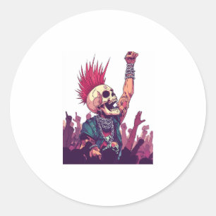 Sticker Rond Rock N � Crâne � Drôle Punk Squelette Concert