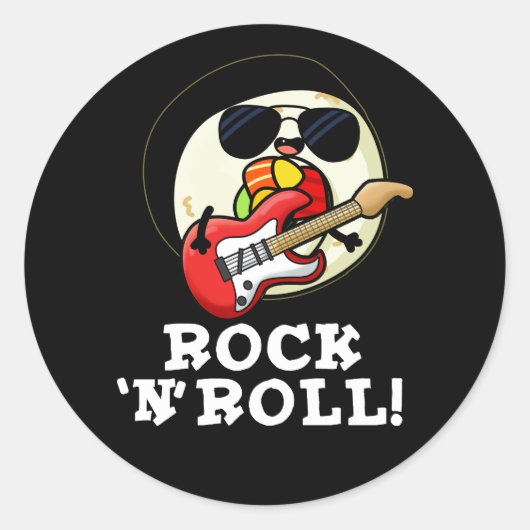 Sticker Rond Rock n Roll Funny Sushi Roll Pun Dark BG (Devant)