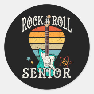 Sticker Rond Rock N Roll Senior 25 Cool Vintage Graduate 2025 G