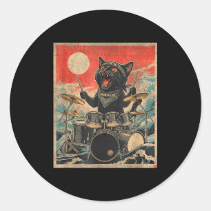 Sticker Rond Rock On Drummer Vintage Chat Style De Bande Cadeau