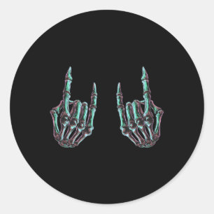 Sticker Rond Rock On Rock Star Skeleton Hands - Concert Band Gr