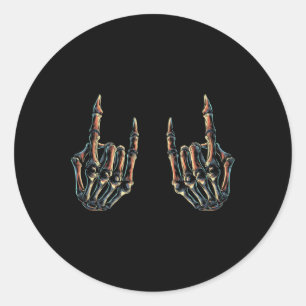 Sticker Rond Rock On Rock Star Skeleton Hands - Concert Bynd Gr