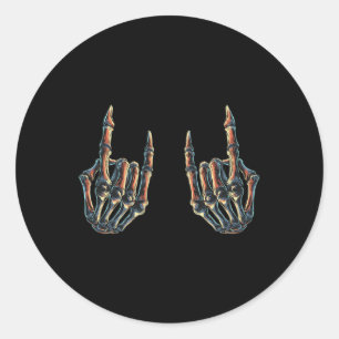 Sticker Rond Rock On Rock Star Skeleton Hands - Concert Bynd Gr