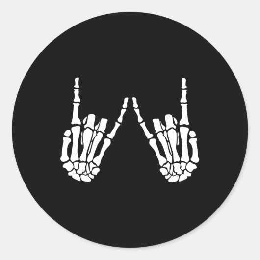 Sticker Rond Rock On Rock Star Skeleton Mains Halloween Costume (Devant)