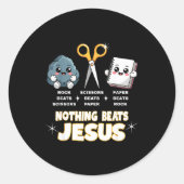 Sticker Rond Rock Paper Scissors But Nothing Beats Jesus Funny (Devant)