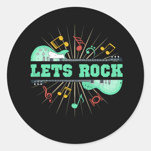 Sticker Rond Rock Retro Music Rock Et Roll Guitare Note M (Devant)
