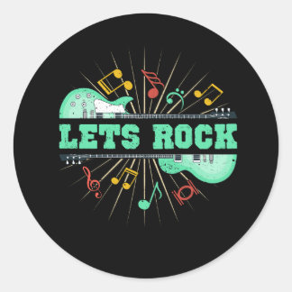 Sticker Rond Rock Retro Music Rock Et Roll Guitare Note M