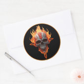 Sticker Rond Rock & Roll Band Heavy Metal Music Flaming Skull (Enveloppe)