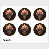 Sticker Rond Rock & Roll Band Heavy Metal Music Flaming Skull (Feuille)