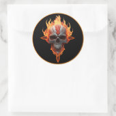 Sticker Rond Rock & Roll Band Heavy Metal Music Flaming Skull (Sac)