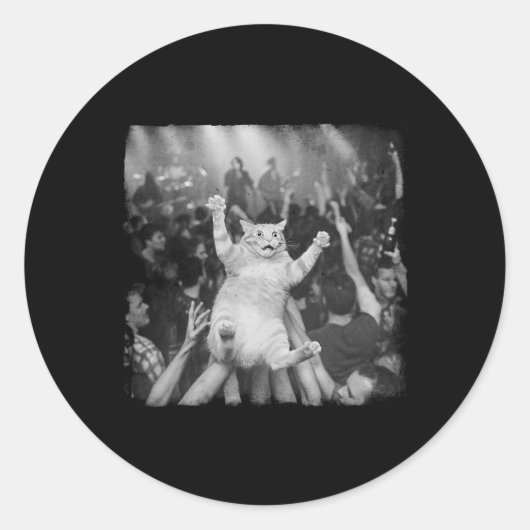 Sticker Rond Rock Show Cat Meme Funny Humor Tabby Cat Crowd Sur (Devant)