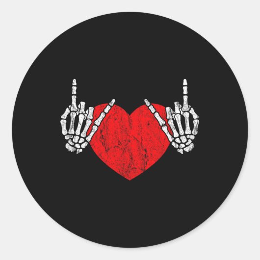 Sticker Rond Rock Skeleton Coeur Main Rock Et Rouleau (Devant)