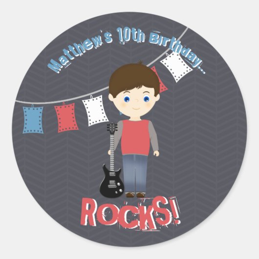 Sticker Rond Rock Star Birthday Boy (Devant)