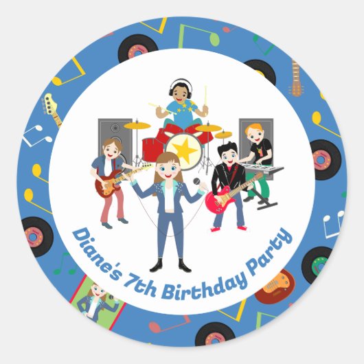Sticker Rond Rock Star Girl Band Anniversaire (Devant)