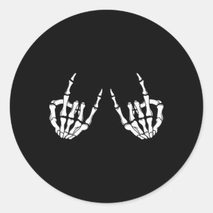 Sticker Rond Rock Star Rock Skeleton Hands Rocker Éffrayant Hal