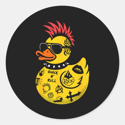 Sticker Rond Rock Yellow Rubber Duck Men Women Kids Funny Duck (Devant)