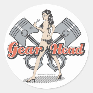 Sticker Rond Rockabilly pinup fille avec pistons