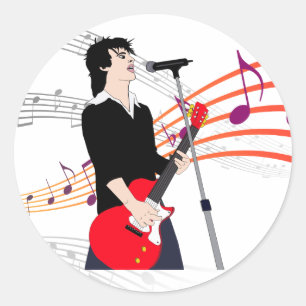 Sticker Rond Rocker Guy Guitar Player Musique dessin animé Art