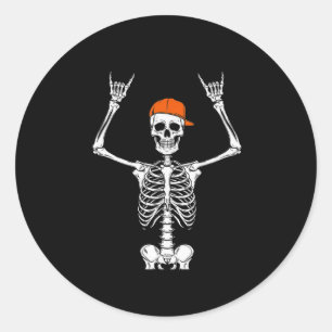 Sticker Rond Rocker Skeleton Casquette Skin Cool Halloween Punk