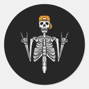 Sticker Rond Rocker Skeleton Casquette Skin Cool Halloween Punk