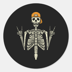 Sticker Rond Rocker Skeleton Casquette Skin Cool Halloween Punk