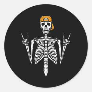 Sticker Rond Rocker Skeleton Casquette Skin Cool Halloween Punk