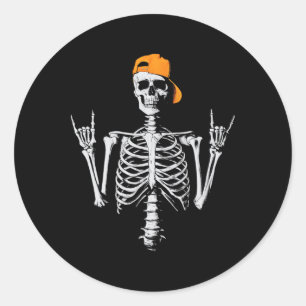 Sticker Rond Rocker Skeleton Casquette Skin Cool Halloween Punk