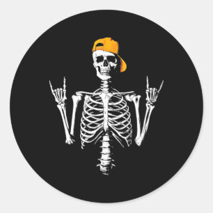 Sticker Rond Rocker Skeleton Casquette Skin Cool Halloween Punk