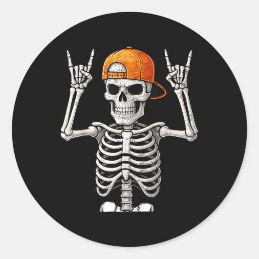 Sticker Rond Rocker Skeleton Rocher Main Rock Sur Costume Drôle (Devant)