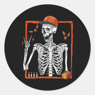 Sticker Rond Rocker Skeleton Rocher Main Rock Sur Costume Drôle