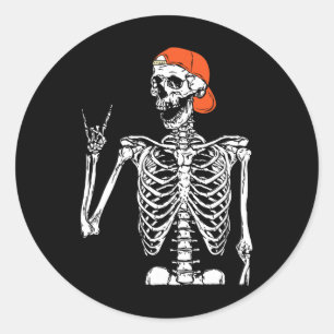 Sticker Rond Rocker Skeleton Rocher Main Rock Sur Costume Drôle