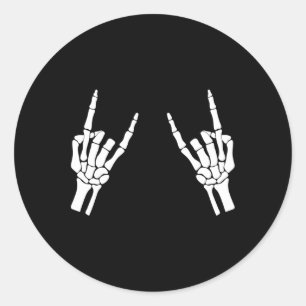Sticker Rond Rocker Skeleton Rocher Main Rock Sur Costume Drôle