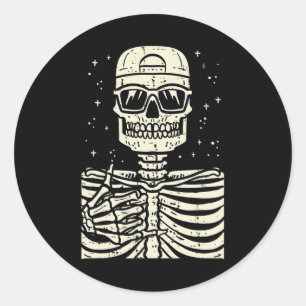 Sticker Rond Rocker Skeleton Rock Cool Goth Halloween Hommes ga