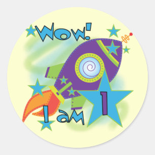 Sticker Rond Rocket Ship 1er Anniversaire Tshirts et cadeaux