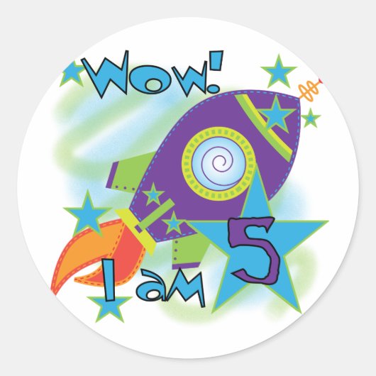 Sticker Rond Rocket Ship 5e Anniversaire T-shirts et cadeaux (Devant)