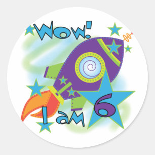 Sticker Rond Rocket Ship 6e Anniversaire Tshirts et cadeaux