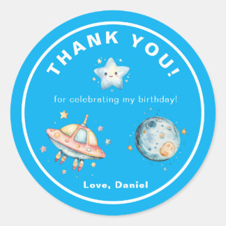 Sticker Rond Rocket Ship Thank You Outer Space Birthday