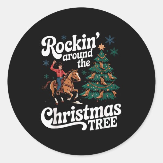 Sticker Rond Rockin’ Around The Cowboy Christmas Tree Western X (Devant)
