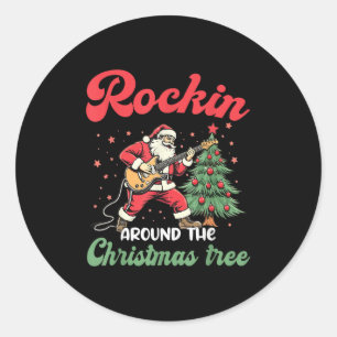 Sticker Rond Rockin autour de Noël Arbre Rock Musique Guitare X