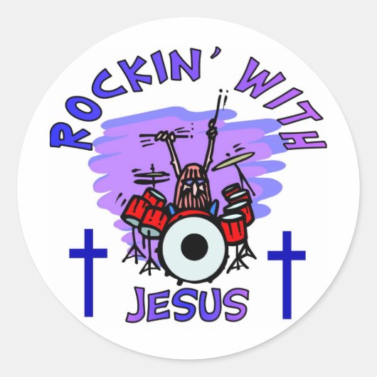 Sticker Rond Rockin' Avec Jésus-Christ Don (Devant)