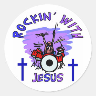 Sticker Rond Rockin avec le cadeau de chrétien de Jésus