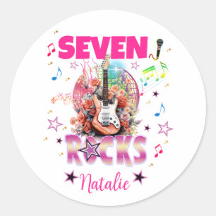 Sticker Rond Rock'n'Roll Guitare Musicale Anniversaire Fille Ro