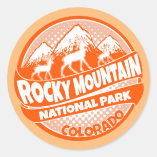 Sticker Rond Rocky Mountain Park Colorado logo orange autocolla