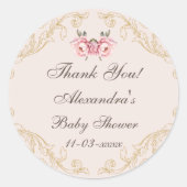 Sticker Rond Rococo Rococo Rococo Fleurs Baby shower Merci (Devant)