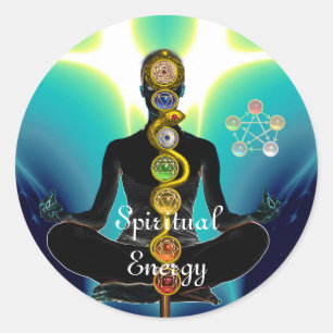 Sticker Rond RODE D'ASCLEPIUS 7 CHAKRAS, YOGA LOTUS POSE Bleu