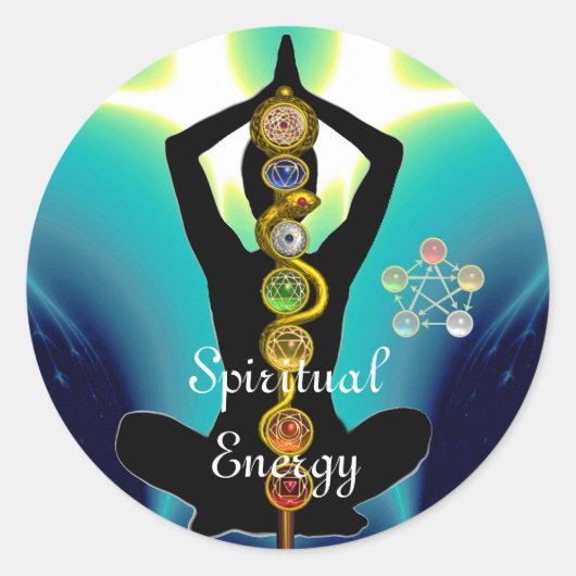 Sticker Rond RODE D'ASCLEPIUS 7 CHAKRAS, YOGA LOTUS POSE Bleu (Devant)