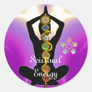 Sticker Rond RODE D'ASCLEPIUS 7 CHAKRAS, YOGA LOTUS POSE rose